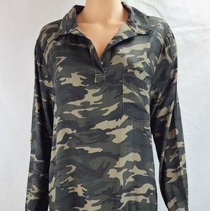 NWOT Jodifl Women's (S) Army Green Camo Long Sleeve Shift Dress